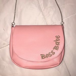 Boss babe pink leather crossbody bag